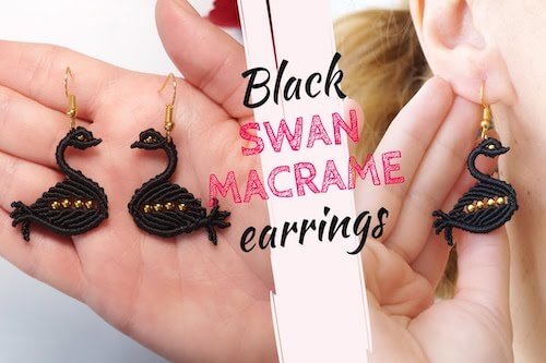 Swan Earrings Free Micro Macrame Pattern by Bijou MadaMe Macrame