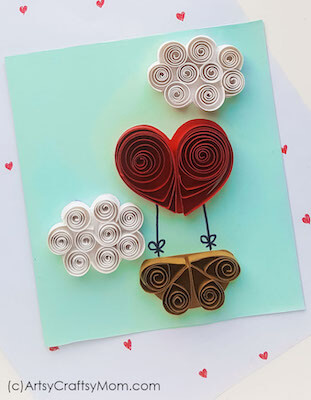 Quilled Paper Valentine Heart Balloon Card by Artsy Crafty Mom