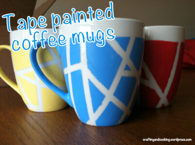 Tape Painted Coffee Mugs from Crafting and Cooking