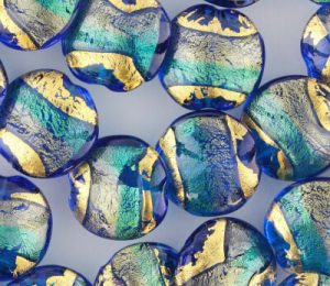 Aquamarine and Blue Color with Gold Leaf Murano Glass Beads VetroCristalloItalia